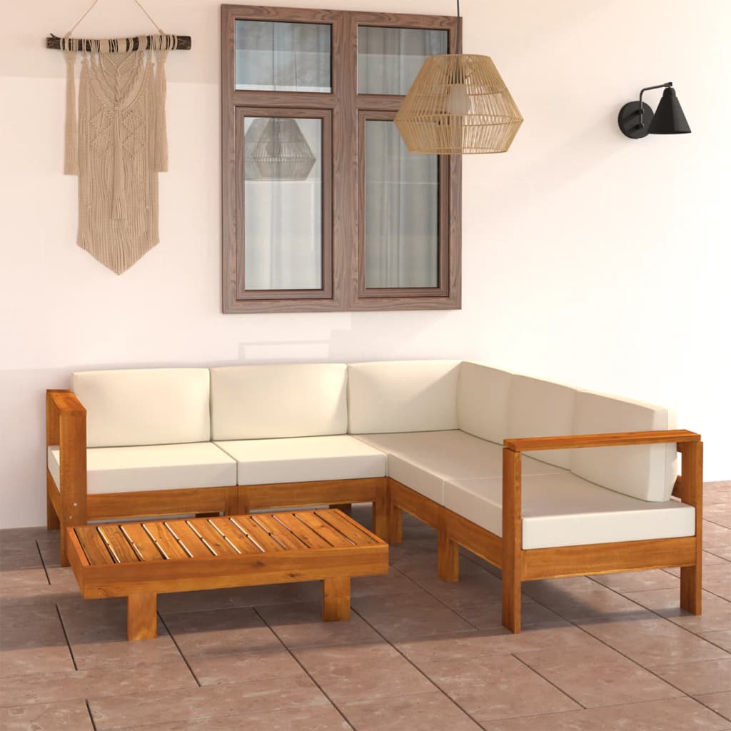 vidaXL 6 Piece Patio Lounge Set with Cream White Cushions Acacia Wood