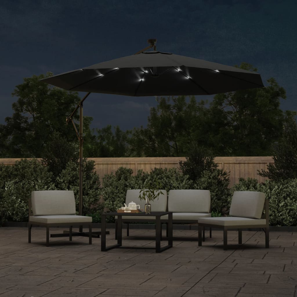 vidaXL Cantilever Garden Parasol with LED Lights and Steel Pole 118.1" Anthracite