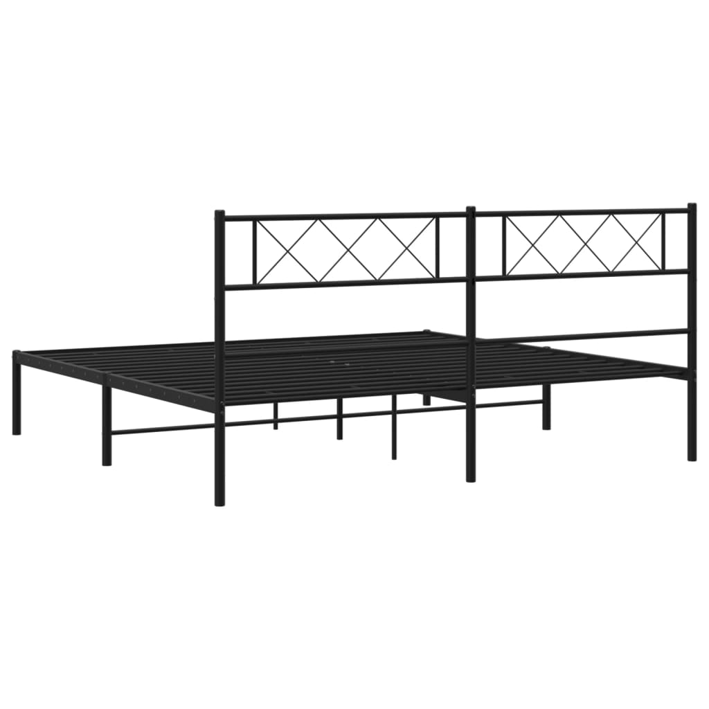 vidaXL Metal Bed Frame without Mattress with Headboard Black 76"x79.9"