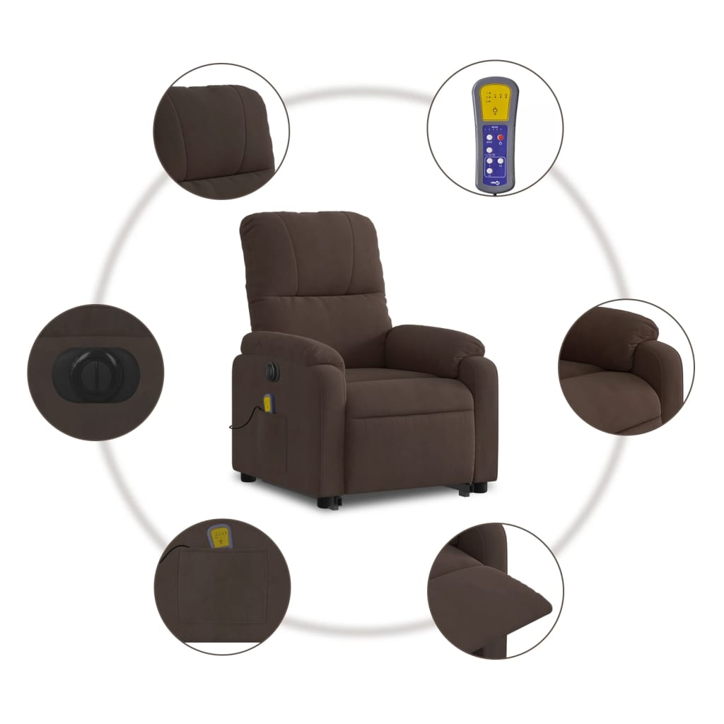 vidaXL Electric Stand up Massage Recliner Chair Brown Microfiber Fabric