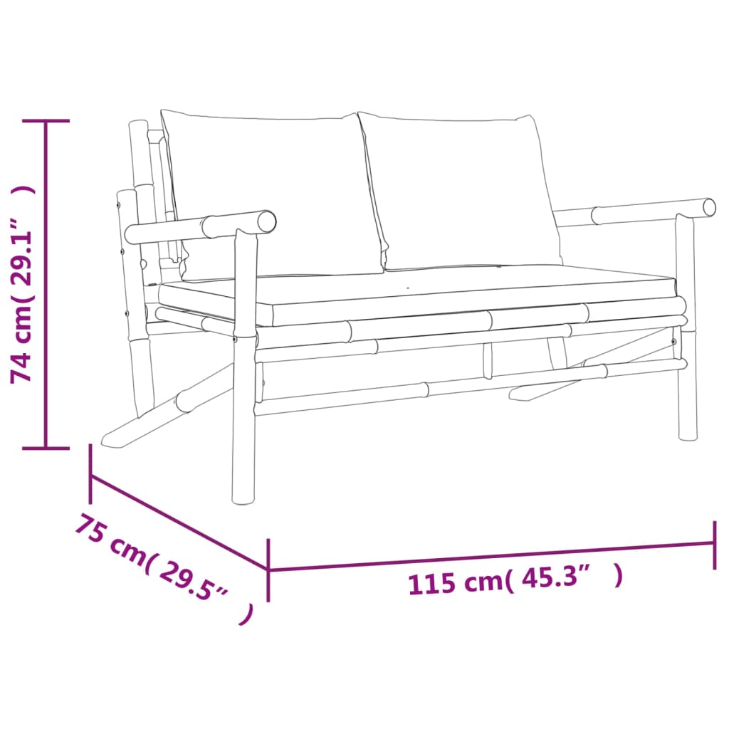 vidaXL 5 Piece Patio Lounge Set with Cream White Cushions Bamboo