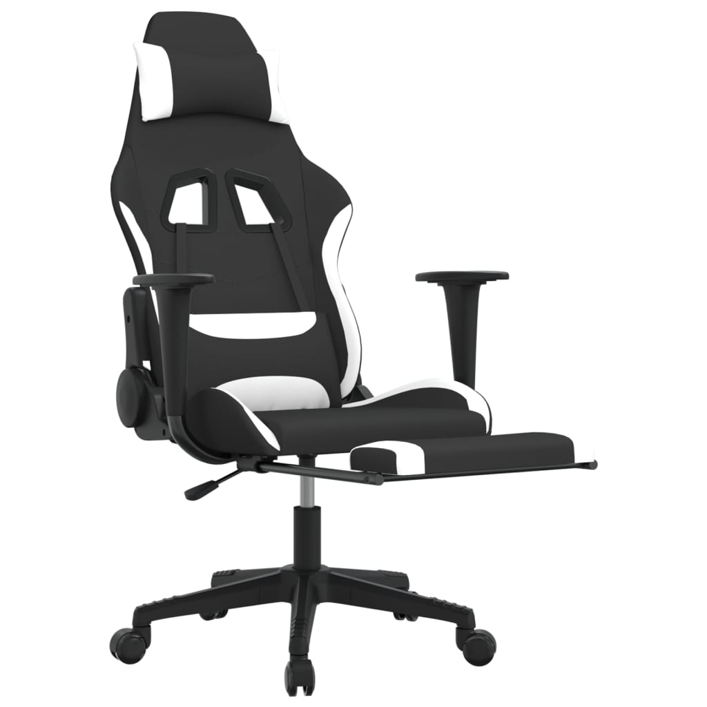 vidaXL Gaming Chair with Footrest Black and White Fabric