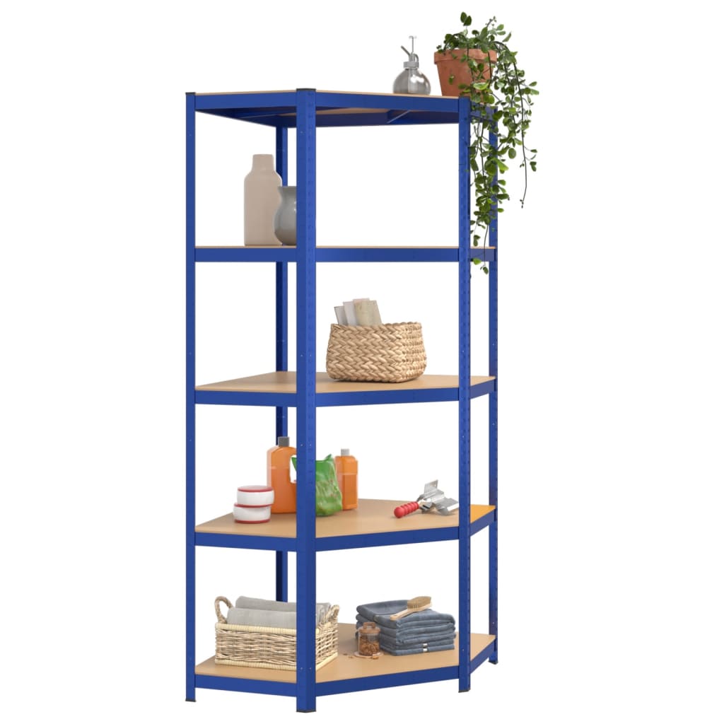 vidaXL 5-Layer Corner Shelf Blue Steel&Engineered Wood