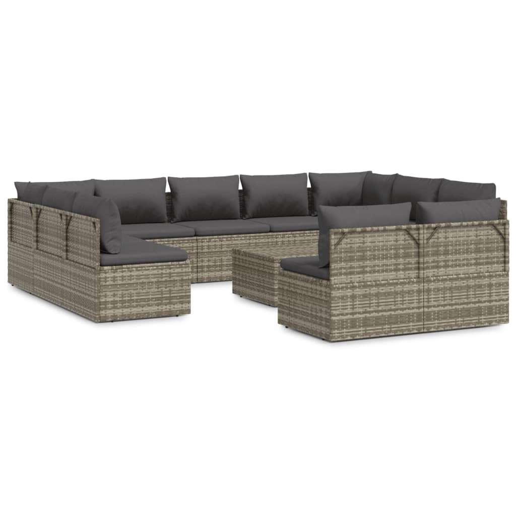 vidaXL 12 Piece Patio Lounge Set with Cushions Gray Poly Rattan