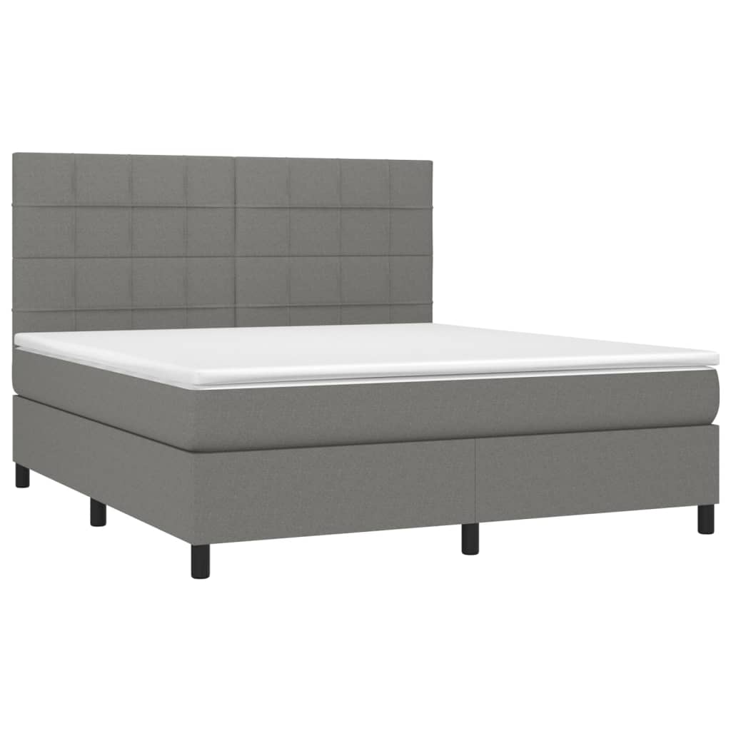 vidaXL Box Spring Bed with Mattress&LED Dark Gray Queen Fabric