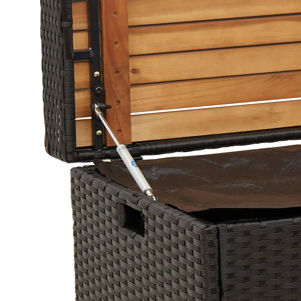 vidaXL Storage Bench Black 39.4"x19.7"x20.5" Poly Rattan and Acacia Wood