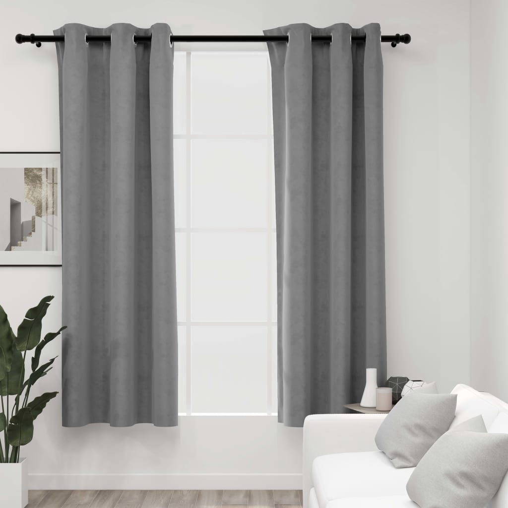 vidaXL Blackout Curtains with Rings 2 pcs Gray 37"x95" Velvet