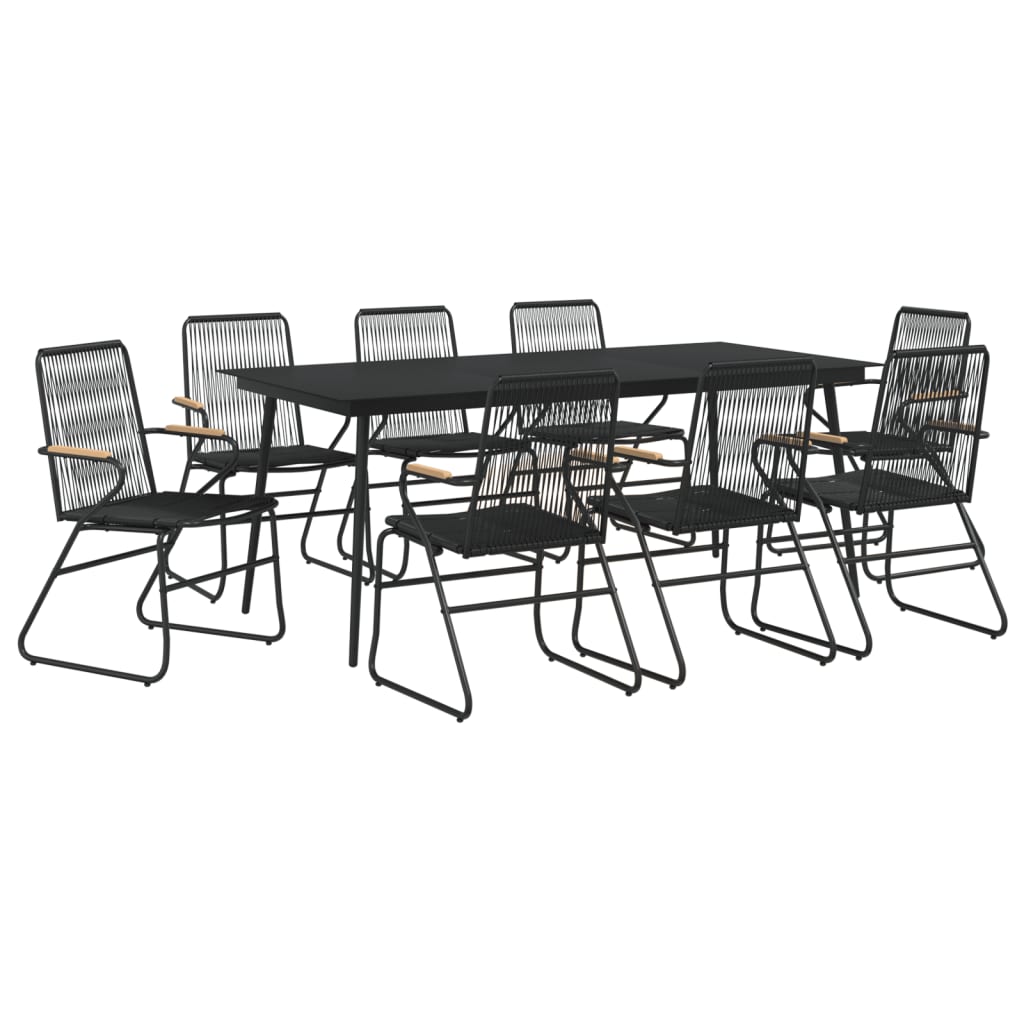 vidaXL 9 Piece Patio Dining Set Black PVC Rattan