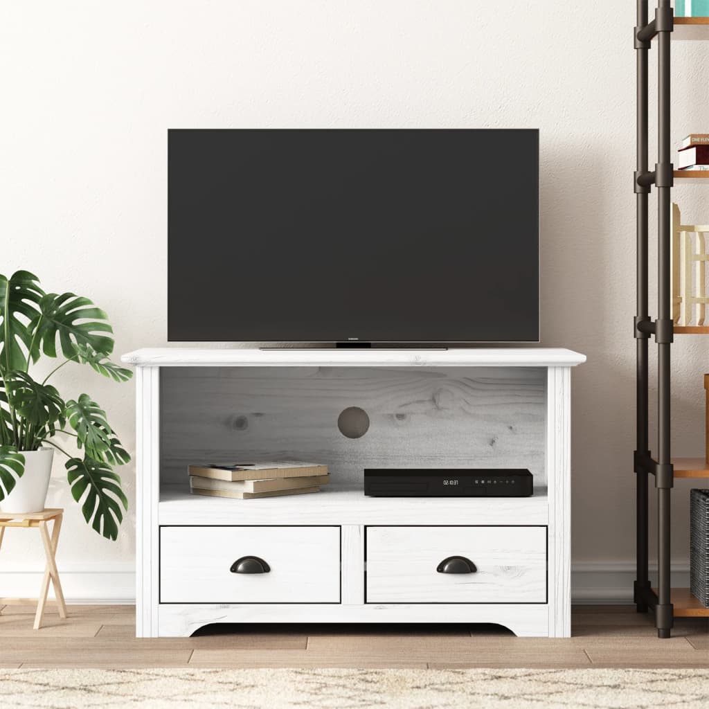 vidaXL TV Stand with 2 Drawers BODO White 36"x17.5"x22" Solid Wood Pine