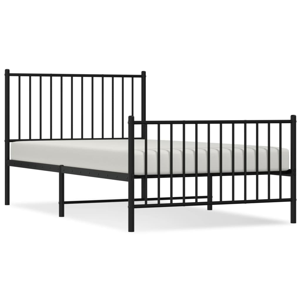 vidaXL Metal Bed Frame without Mattress with Footboard Black 39.4"x74.8"