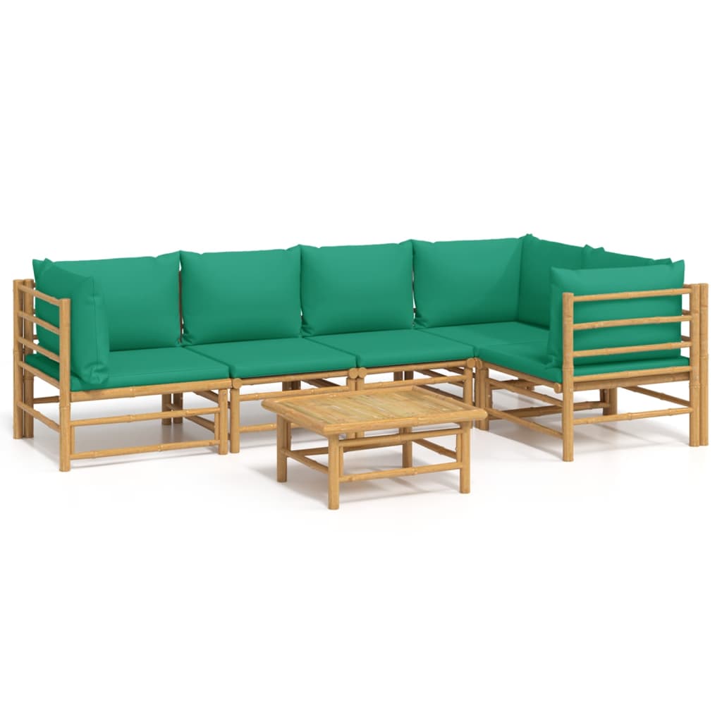 vidaXL 6 Piece Patio Lounge Set with Green Cushions Bamboo