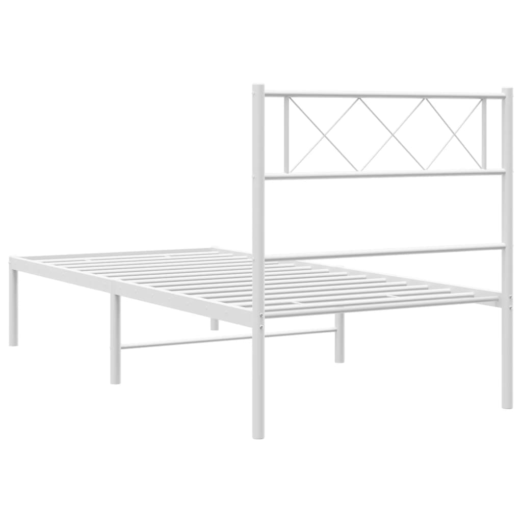 vidaXL Metal Bed Frame without Mattress with Headboard White 39.4"x74.8"