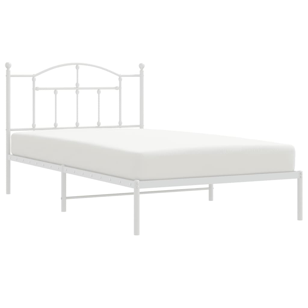 vidaXL Metal Bed Frame without Mattress with Headboard White 39.4"x78.7"