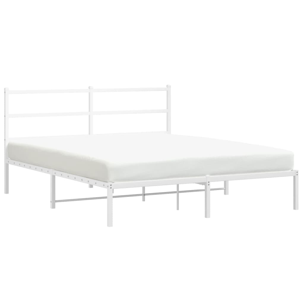 vidaXL Metal Bed Frame without Mattress with Headboard White 59.1"x78.7"