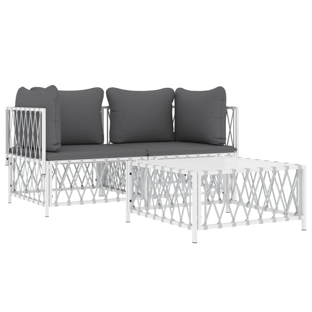 vidaXL 3 Piece Patio Lounge Set with Cushions White Steel