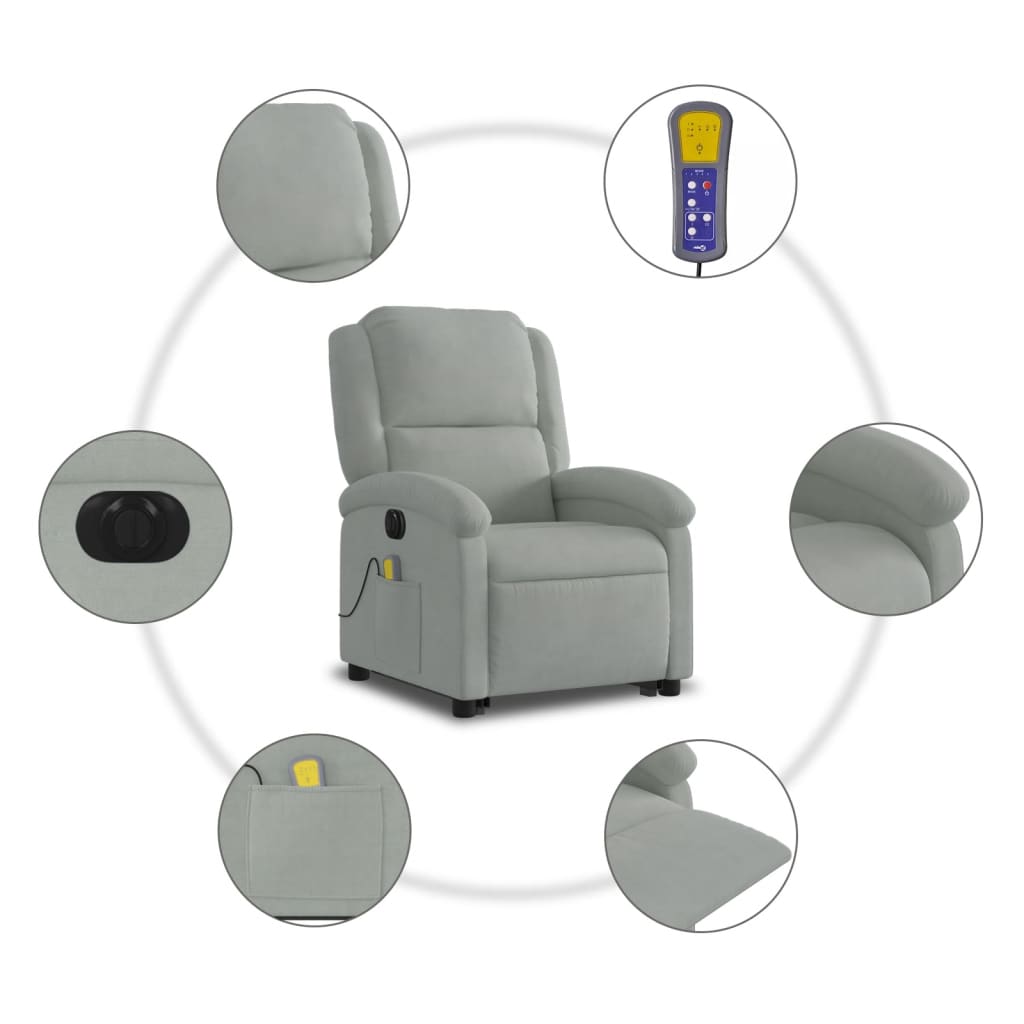 vidaXL Electric Stand up Massage Recliner Chair Light Gray Velvet