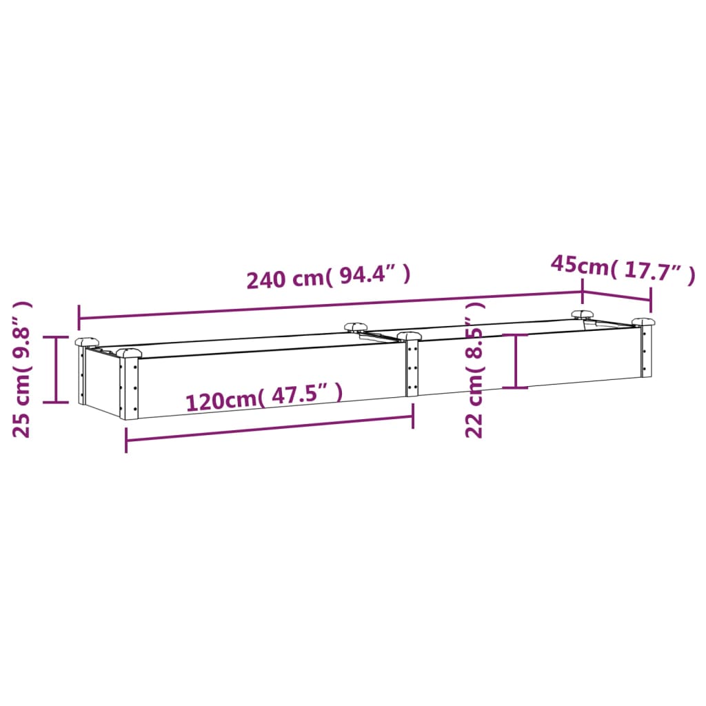 vidaXL Garden Raised Bed with Liner Brown 94.5"x17.7"x9.8" Solid Wood Fir