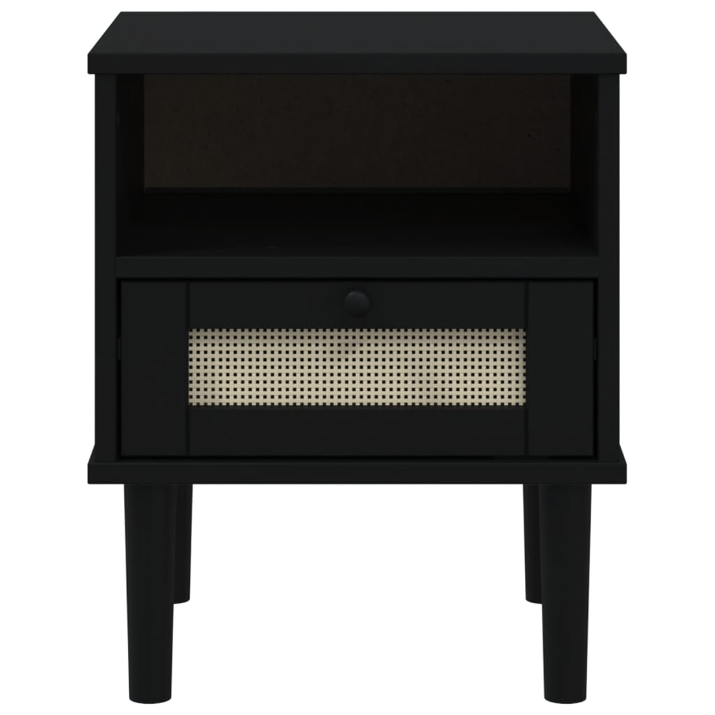 vidaXL Bedside Cabinet SENJA Rattan Look Black 15.7"x13.8"x18.9" Solid Wood Pine