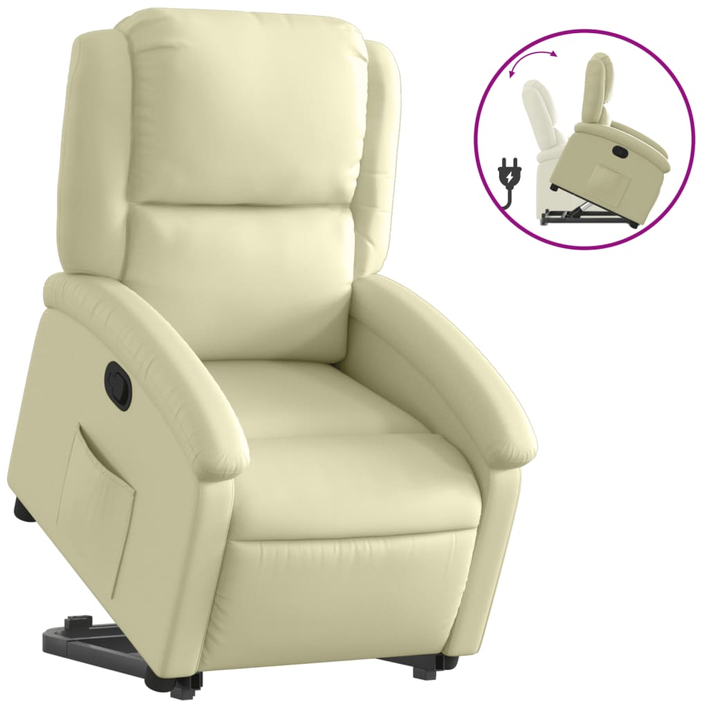 vidaXL Stand up Recliner Chair Cream Real Leather