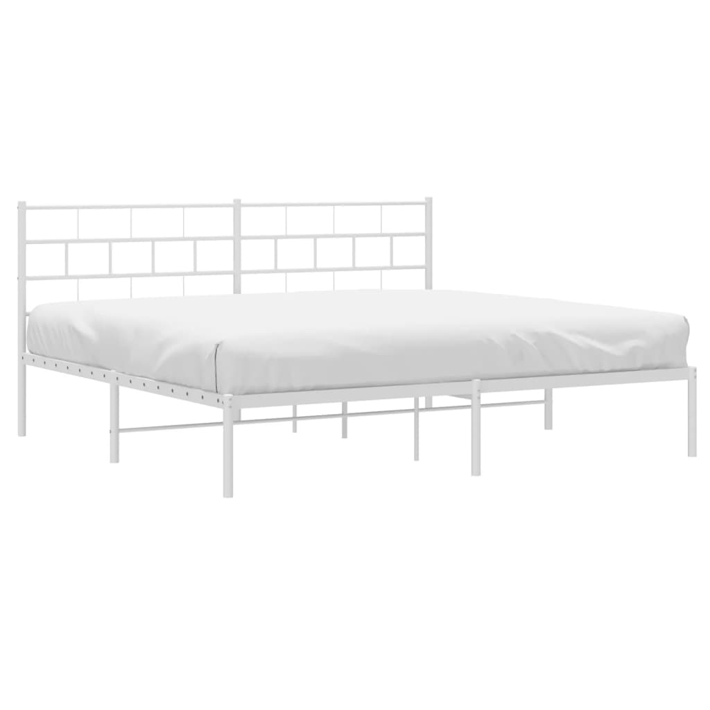 vidaXL Metal Bed Frame without Mattress with Headboard White 72"x83.9"