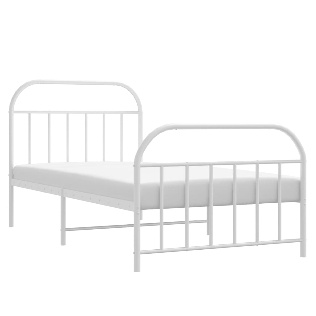 vidaXL Metal Bed Frame without Mattress with Footboard White 39.4"x78.7"