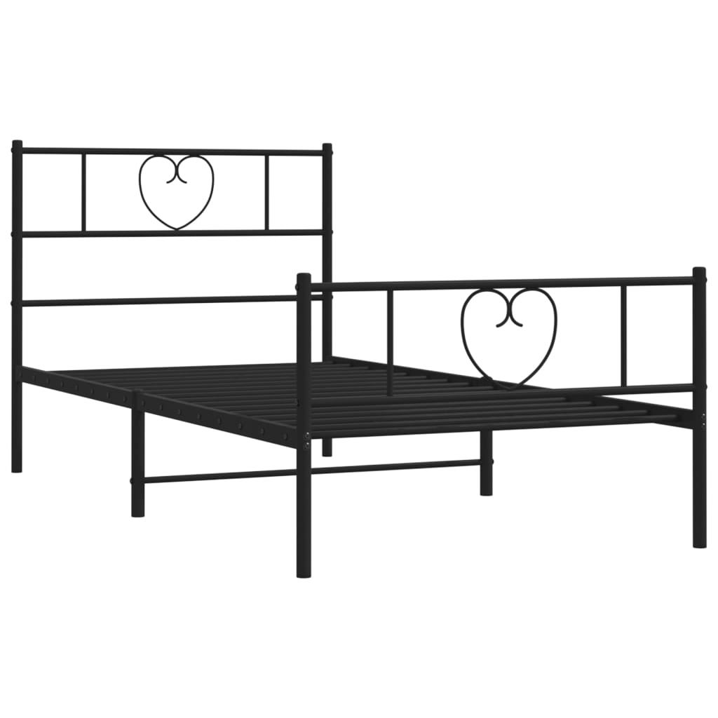 vidaXL Metal Bed Frame without Mattress with Footboard Black 39.4"x78.7"