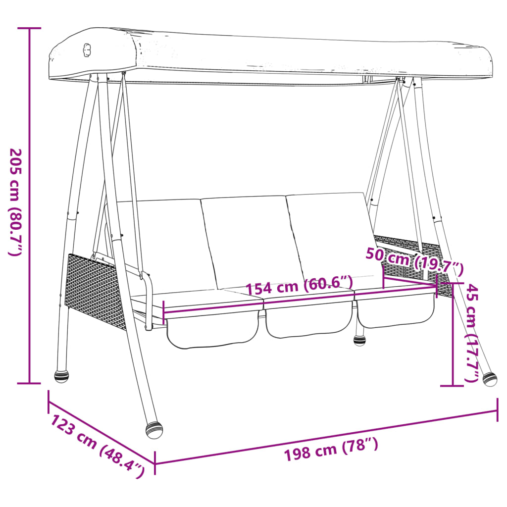 vidaXL Patio Swing Bench with Adjustable Canopy Dark Gray Steel