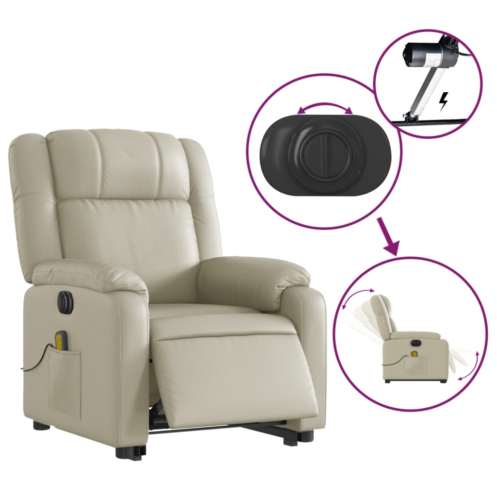 vidaXL Electric Stand up Massage Recliner Chair Cream Faux Leather