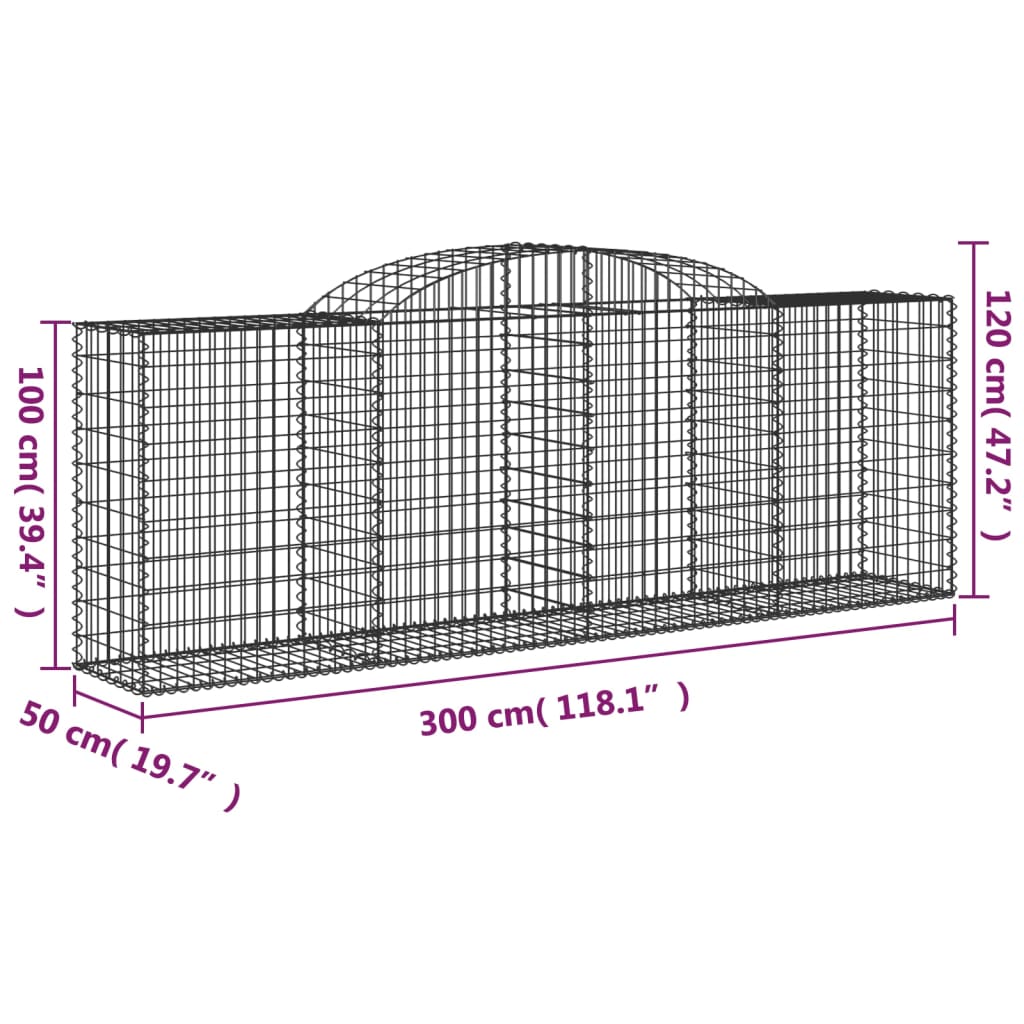 vidaXL Arched Gabion Baskets 9 pcs 118.1"x19.7"x39.4"/47.2" Galvanized Iron