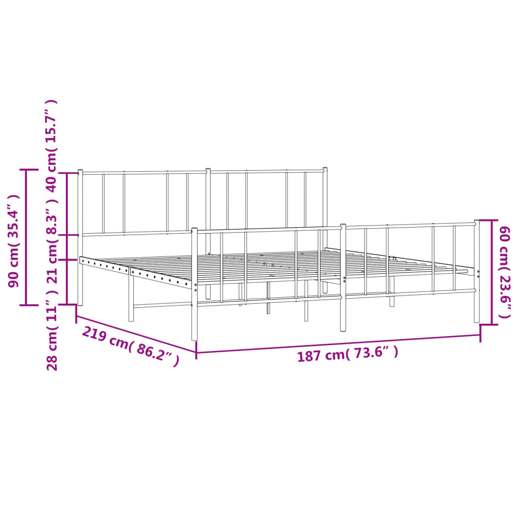 vidaXL Metal Bed Frame without Mattress with Footboard Black 72"x83.9"