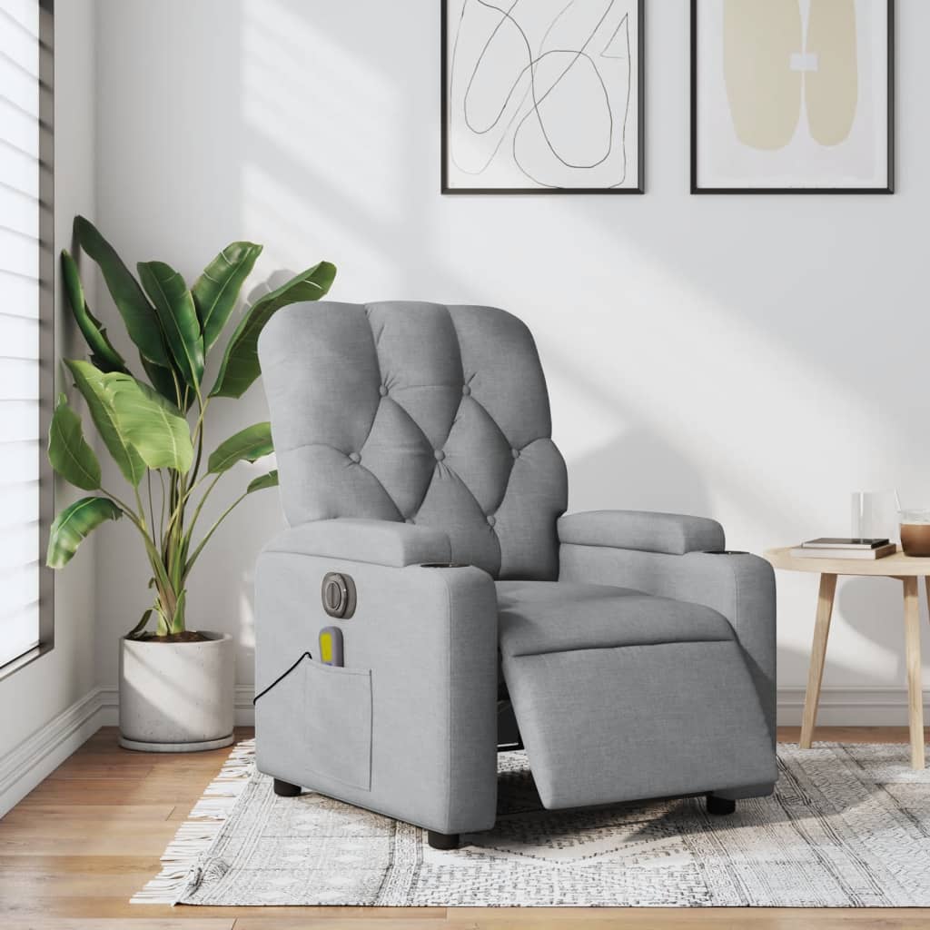 vidaXL Electric Massage Recliner Chair Light Gray Fabric