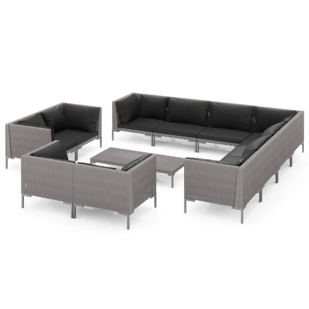 vidaXL 12 Piece Patio Lounge Set with Cushions Poly Rattan Dark Gray