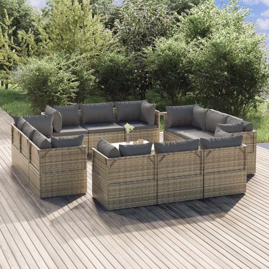 vidaXL 13 Piece Patio Lounge Set with Cushions Gray Poly Rattan