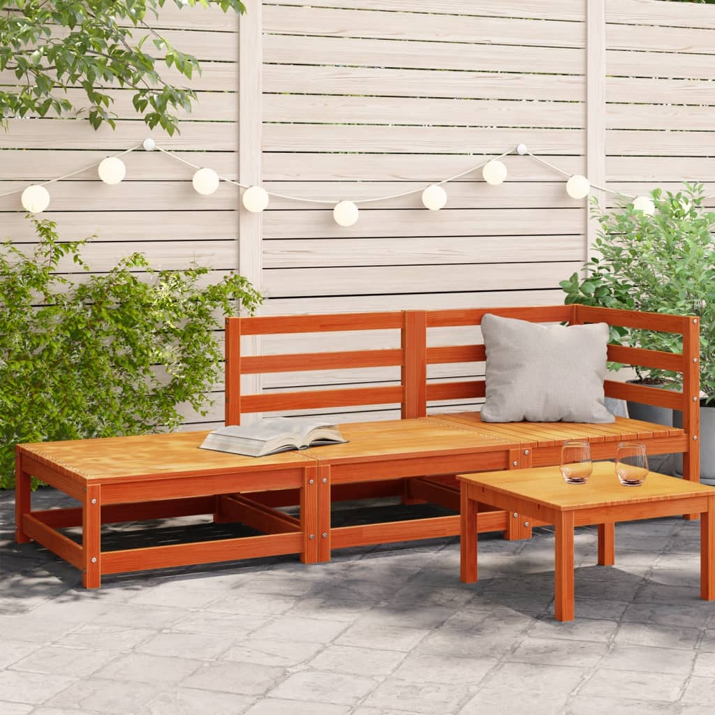 vidaXL Patio Sofa with Footstool 2-Seater Wax Brown Solid Wood Pine