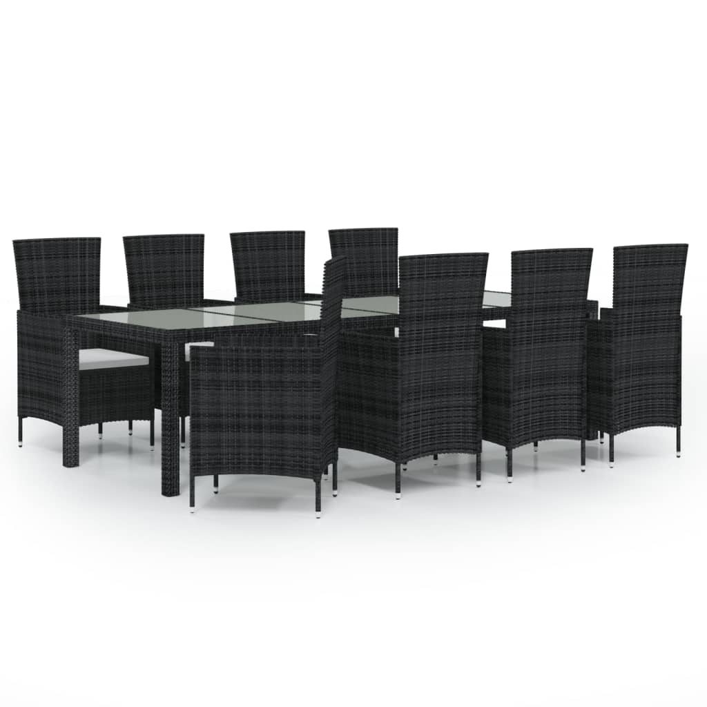 vidaXL 9 Piece Patio Dining Set with Cushions Poly Rattan Brown