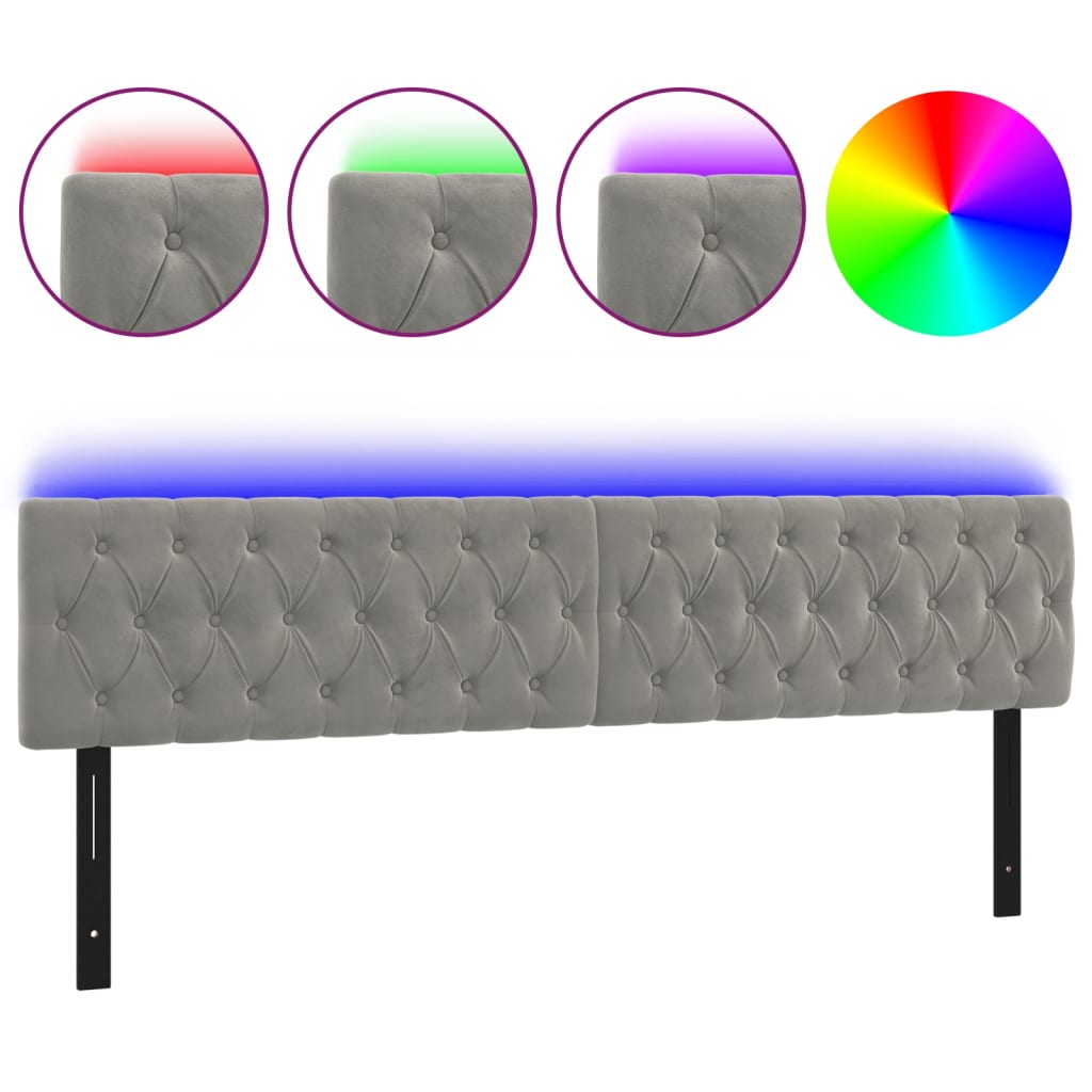 vidaXL LED Headboard Light Gray 70.9"x2.8"x30.7"/34.6" Velvet