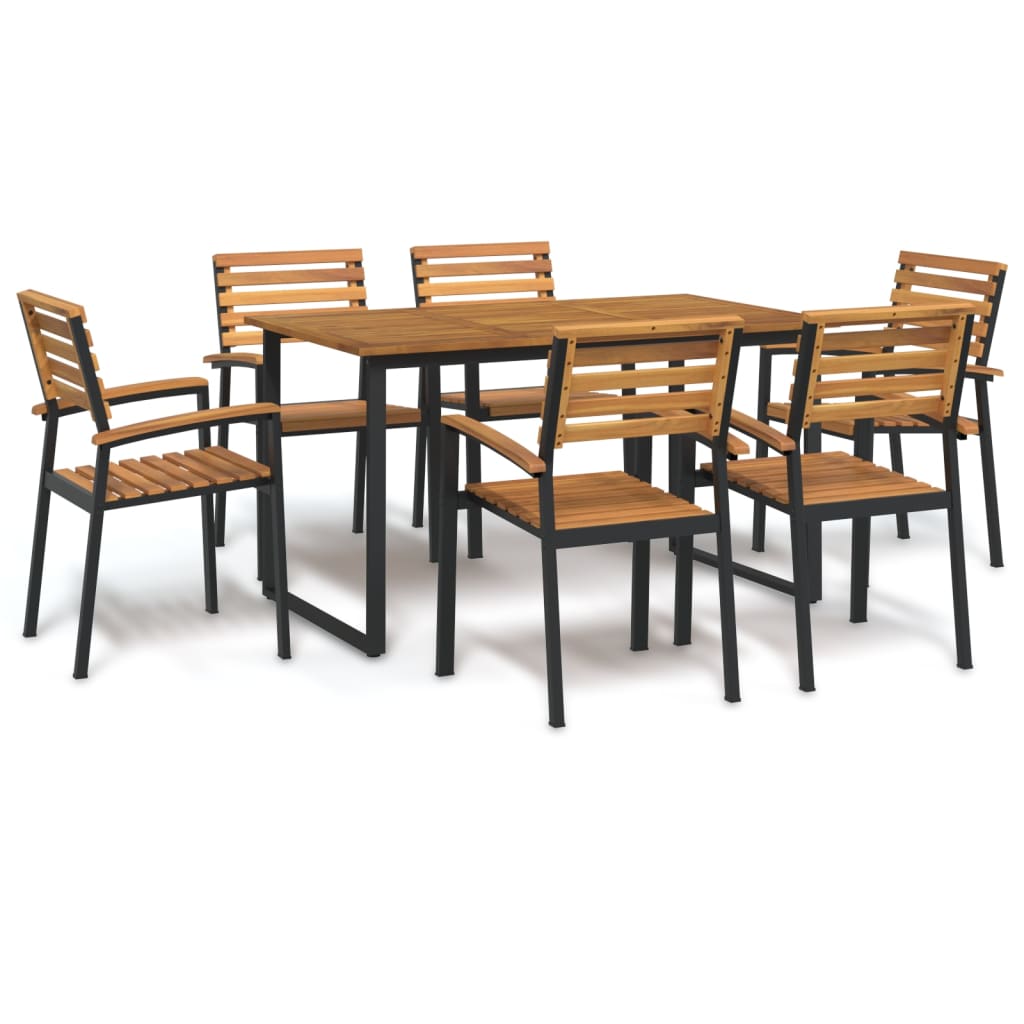 vidaXL 7 Piece Patio Dining Set Solid Wood Acacia and Metal