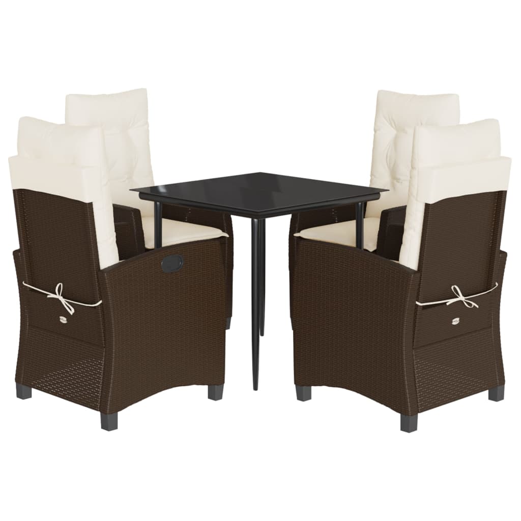 vidaXL 5 Piece Patio Dining Set with Cushions Brown Poly Rattan