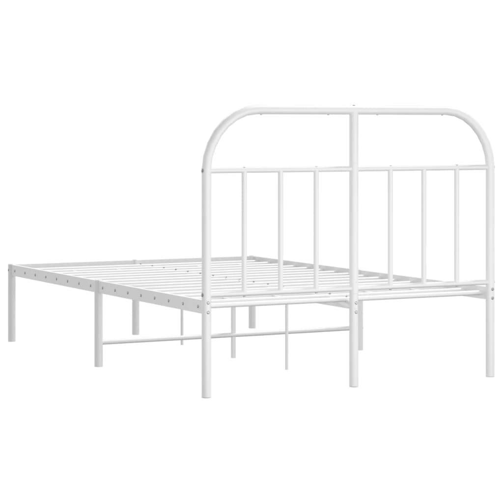 vidaXL Metal Bed Frame without Mattress with Headboard White 53.1"x74.8"