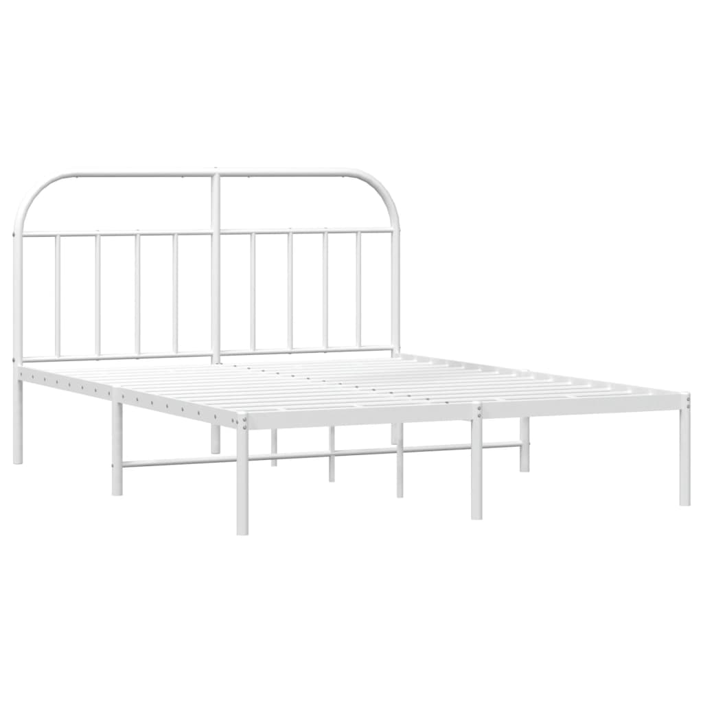 vidaXL Metal Bed Frame without Mattress with Headboard White 72"x83.9"