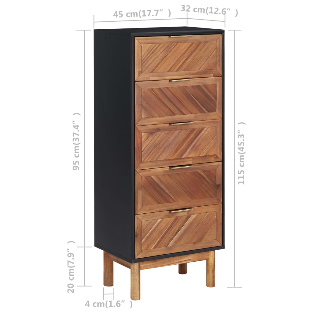 vidaXL Sideboard 17.7"x12.6"x45.3" Solid Acacia Wood and MDF