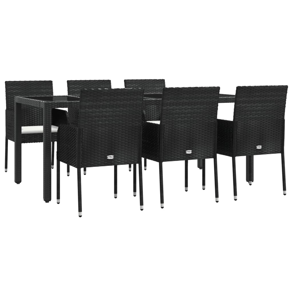 vidaXL 7 Piece Patio Dining Set with Cushions Black Poly Rattan