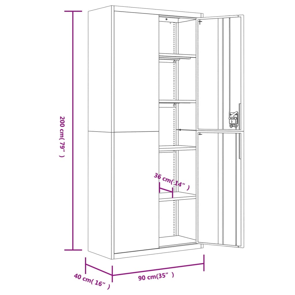 vidaXL File Cabinet Light Gray 35.4"x15.7"x94.5" Steel