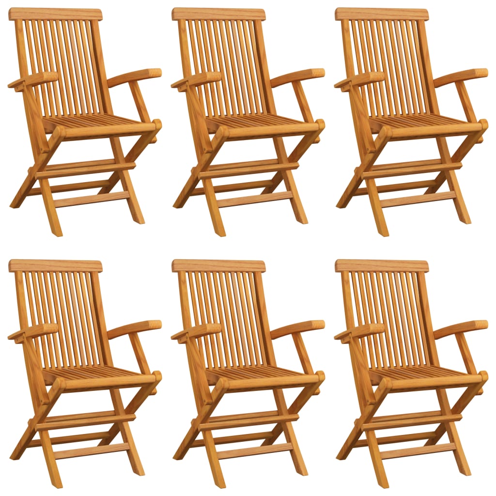 vidaXL Patio Chairs with Red Cushions 6 pcs Solid Teak Wood