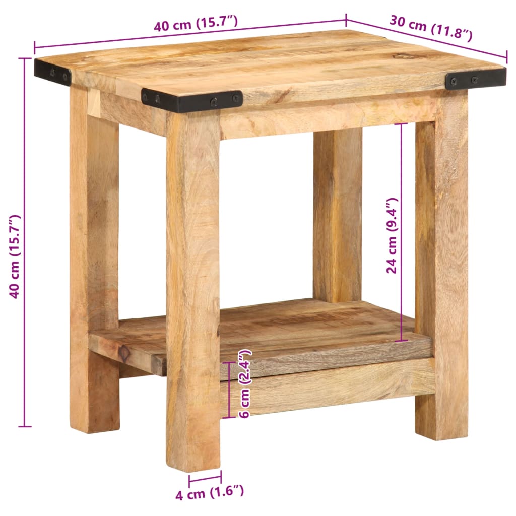 vidaXL Side Table 15.7"x11.8"x15.7" Solid Rough Wood Mango