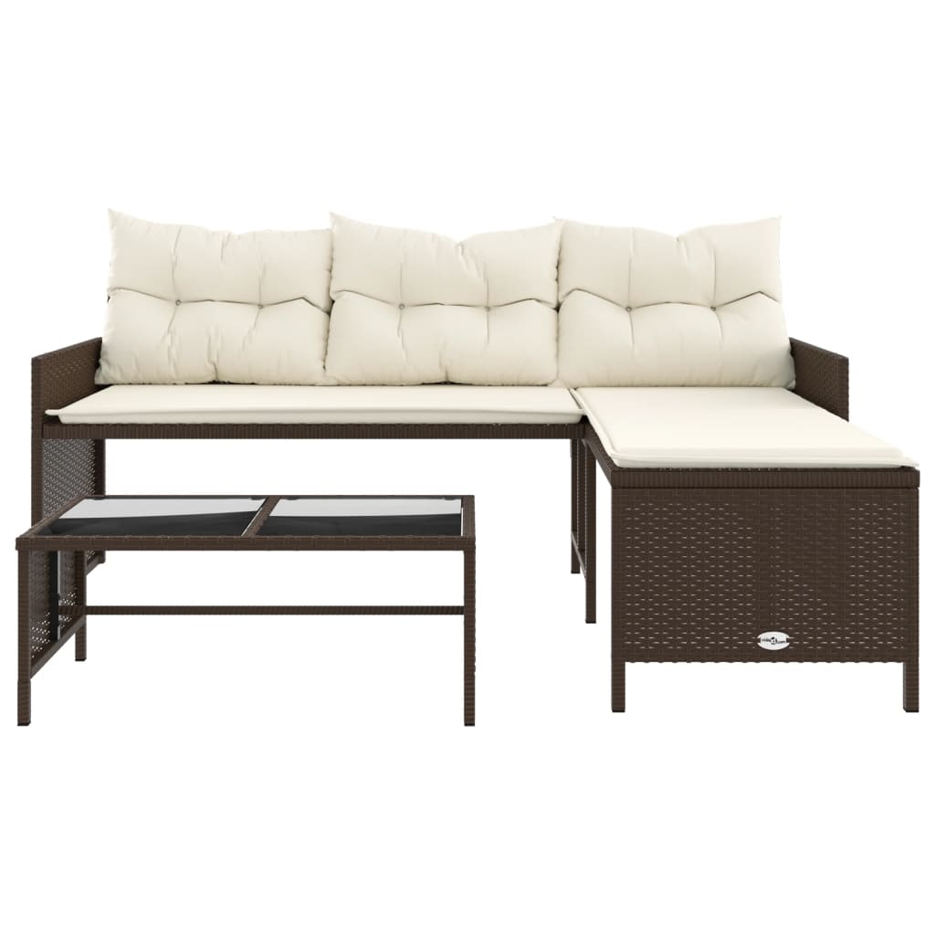 vidaXL Patio Sofa with Table and Cushions L-Shaped Brown Poly Rattan