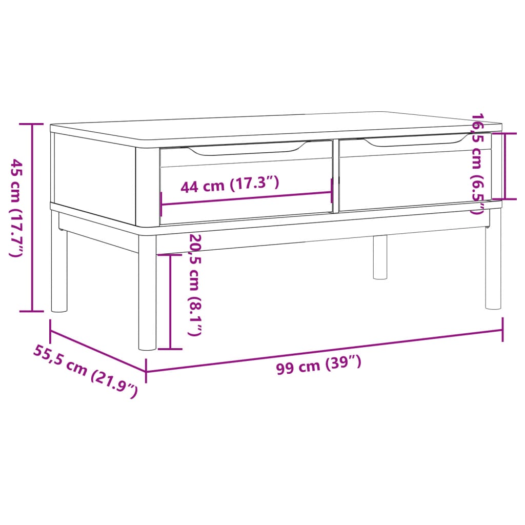 vidaXL Coffee Table FLORO White 39"x21.9"x17.7" Solid Pine Wood