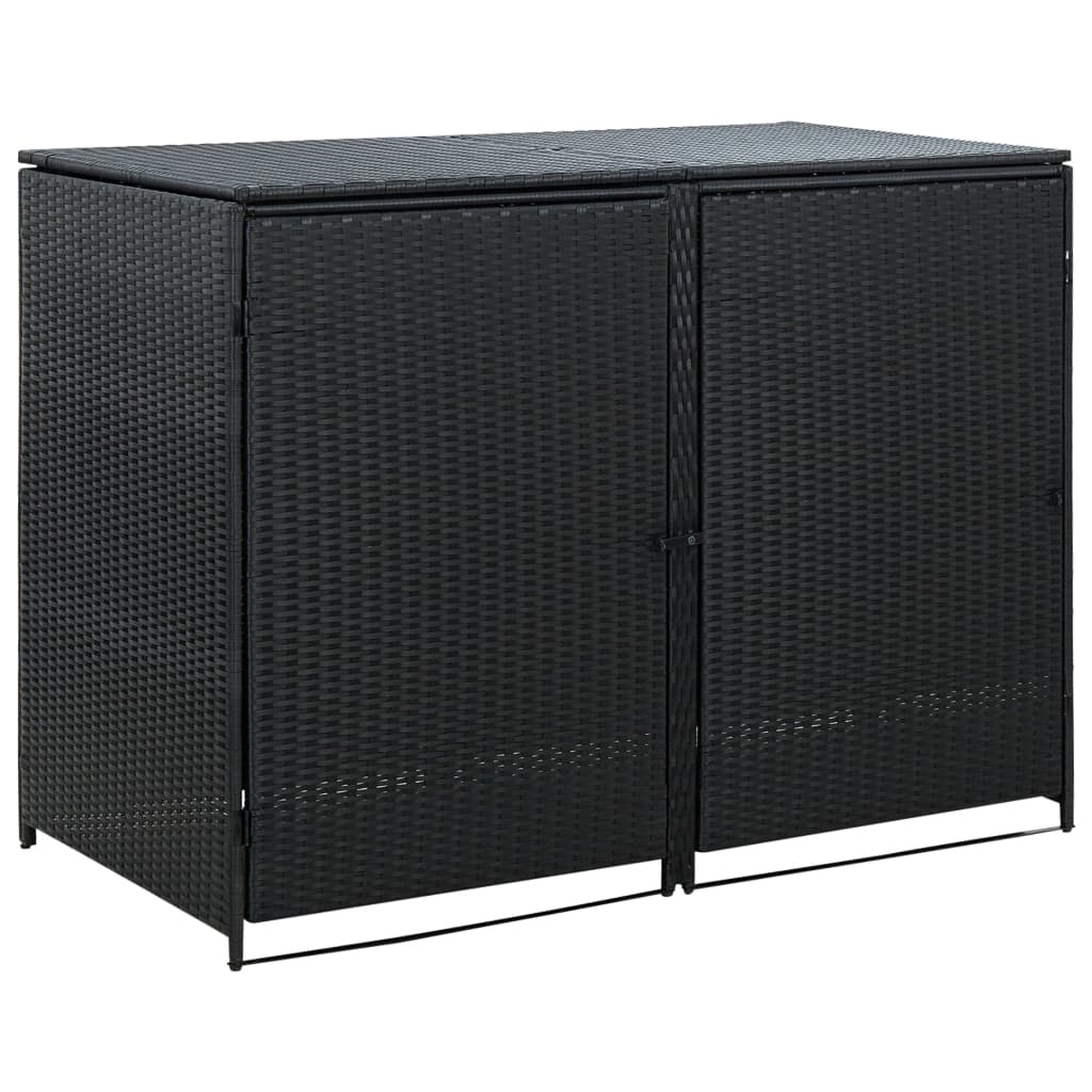 vidaXL Double Wheelie Bin Shed Poly Rattan Black 58.3"x31.5"x43.7"