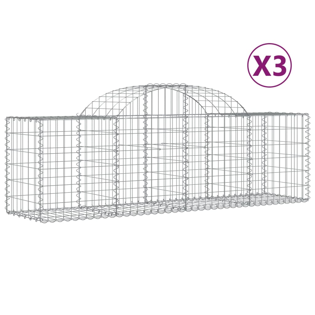 vidaXL Arched Gabion Baskets 3 pcs 78.7"x19.7"x23.6"/31.5" Galvanized Iron