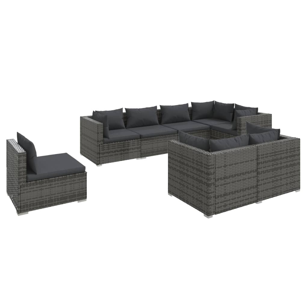 vidaXL 8 Piece Patio Lounge Set with Cushions Poly Rattan Gray